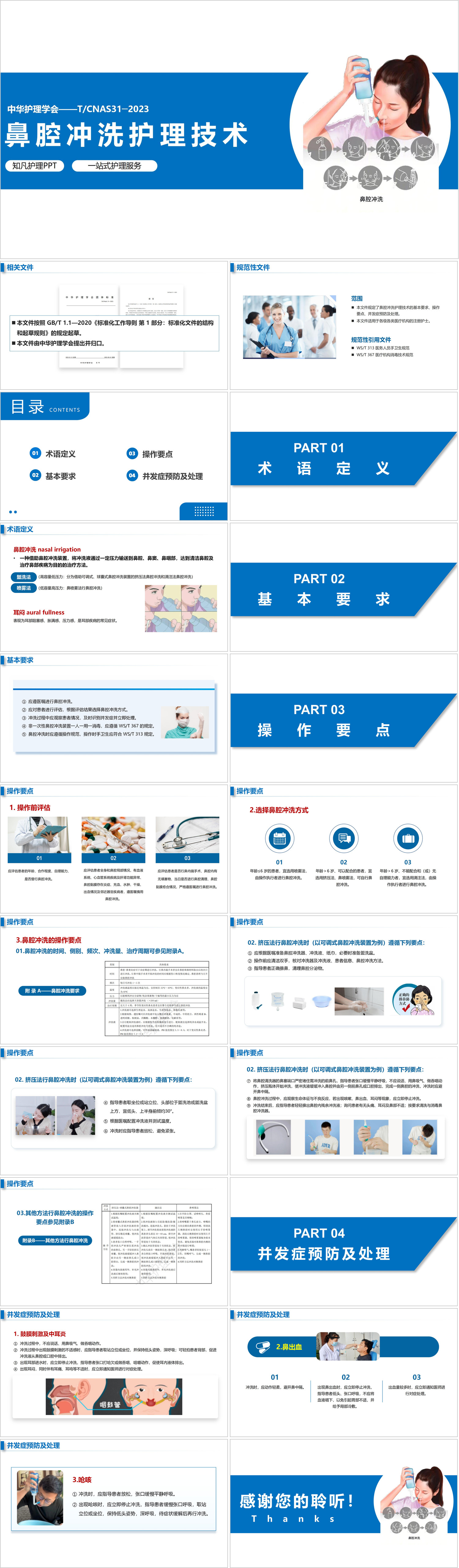 YXKJ1516-TCNAS31─2023鼻腔冲洗护理技术-团体标准PPT模板成品课件
