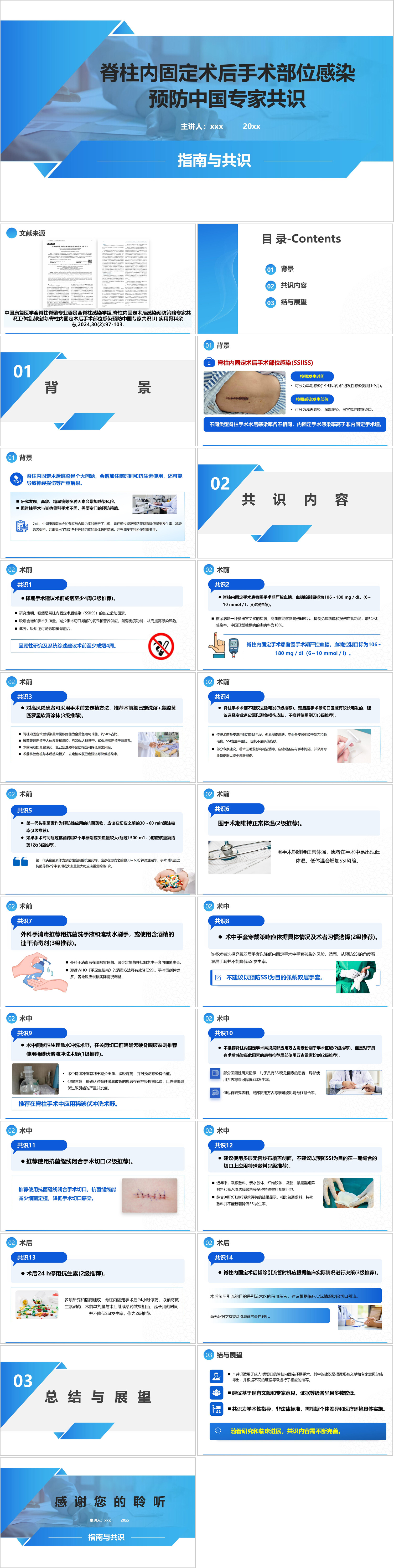 YXKJ231-脊柱内固定术后手术部位感染预防中国专家共识-文献解读PPT模板成品课件