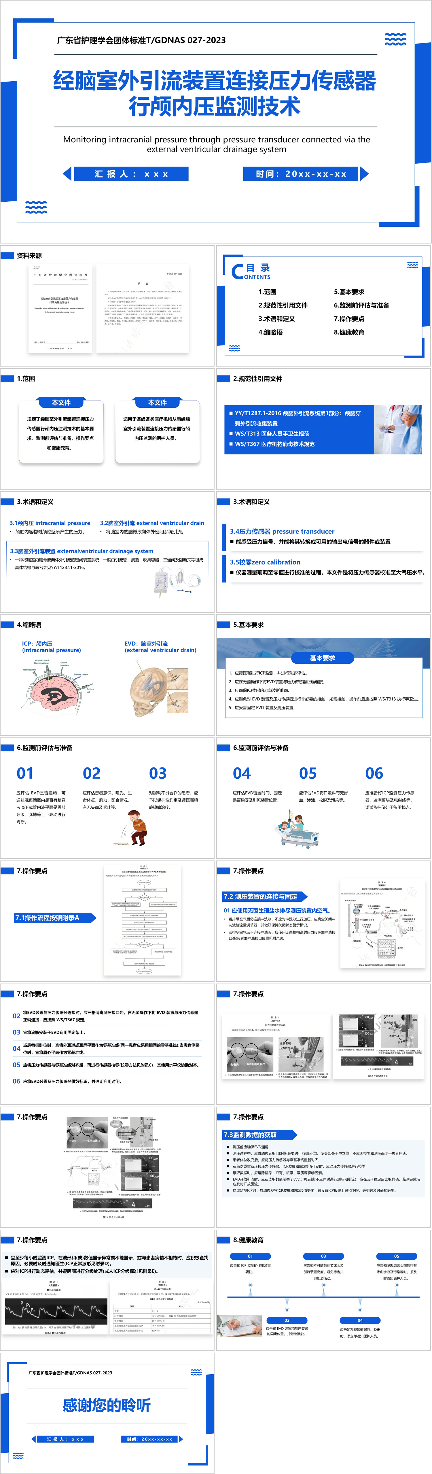 YXKJ760-经脑室外引流装置连接压力传感器行颅内压监测技术-护理团体标准PPT模板成品课件