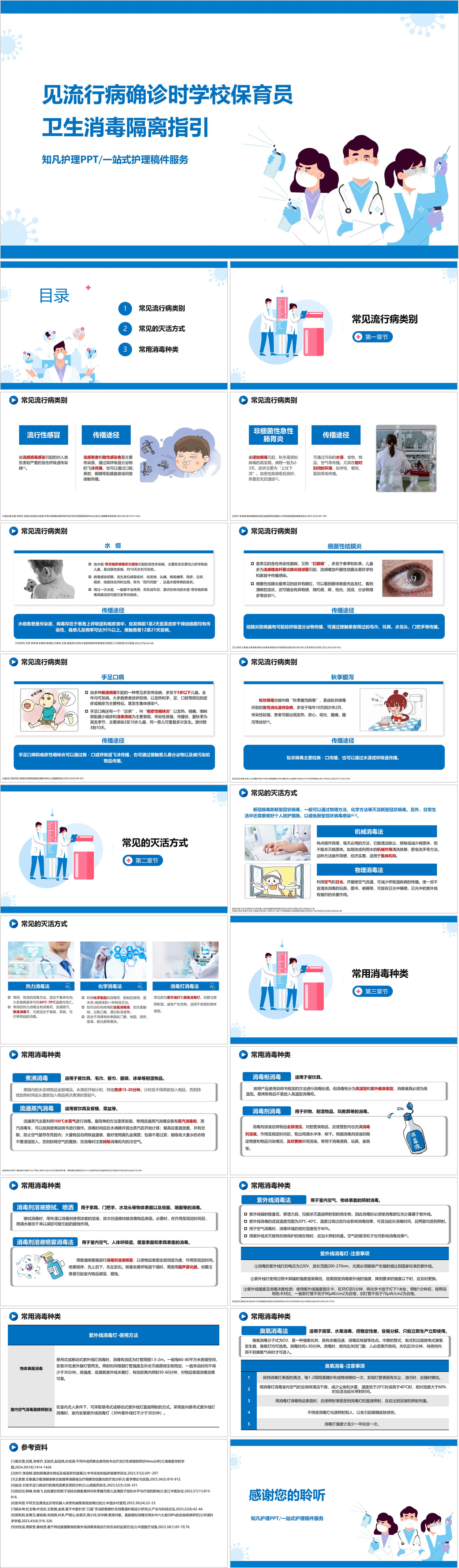 YXKJ816-见流行病确诊时学校保育员卫生消毒隔离指引-科普宣教PPT模板成品课件