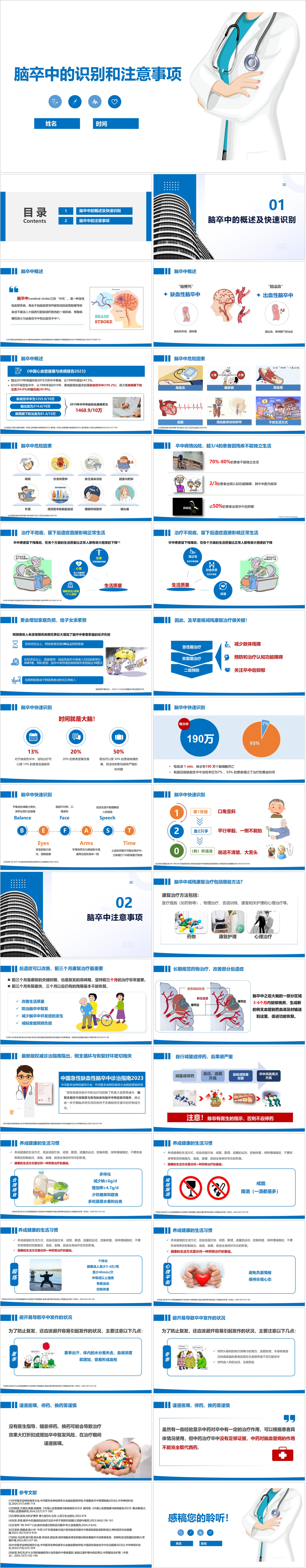 YXKJ851-脑卒中的识别和注意事项-临床带教教学设计小讲课PPT模板成品课件
