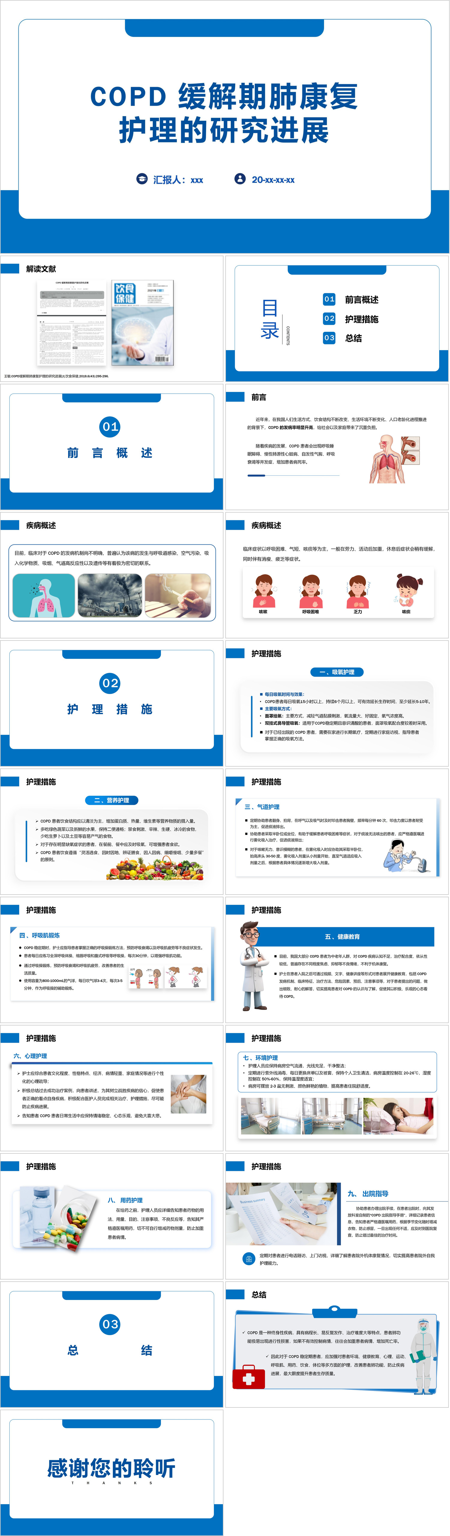 YXKJ89-COPD缓解期肺康复护理的研究进展-文献解读PPT模板成品课件
